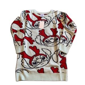 Disney Stitch Christmas Sweater Dress NEW Blue Red Reindeer Ears 6/6X